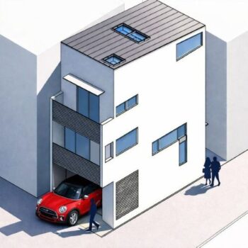 狭小住宅 間取りプラン例:9.9坪の敷地を隅々まで使う木造3階建て住宅。