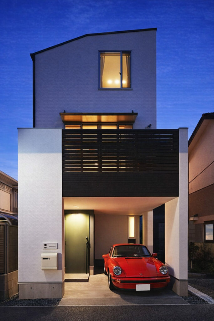 14坪の施工例:川崎市中原区に建つ、ビルトインガレージのある二世帯狭小住宅。